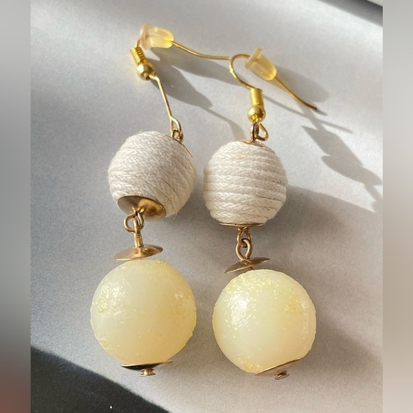 Fabric Pom Pom Drop Earrings - Picture 2 of 3